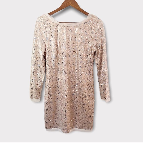 Eliza J Gold Sequin Metallic Long Sleeve Cocktail Dress - Picture 4 of 13